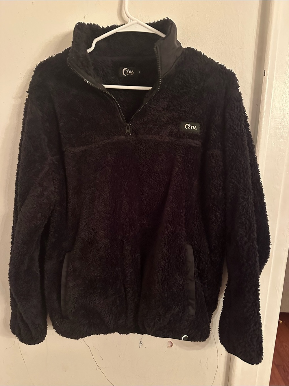ZYIA Active Black Teddy Sherpa 1/4 Zip Pullover Fleece Jacket Large